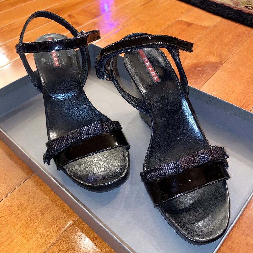 PRADA Calzature Donna Black Patent Sandals